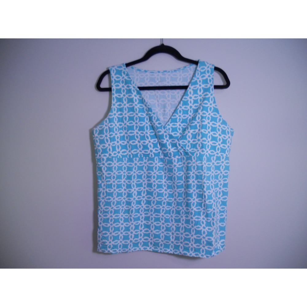 Merona Plus Size Women's Sleeveless Top Turquoise and White Design Size 2XL